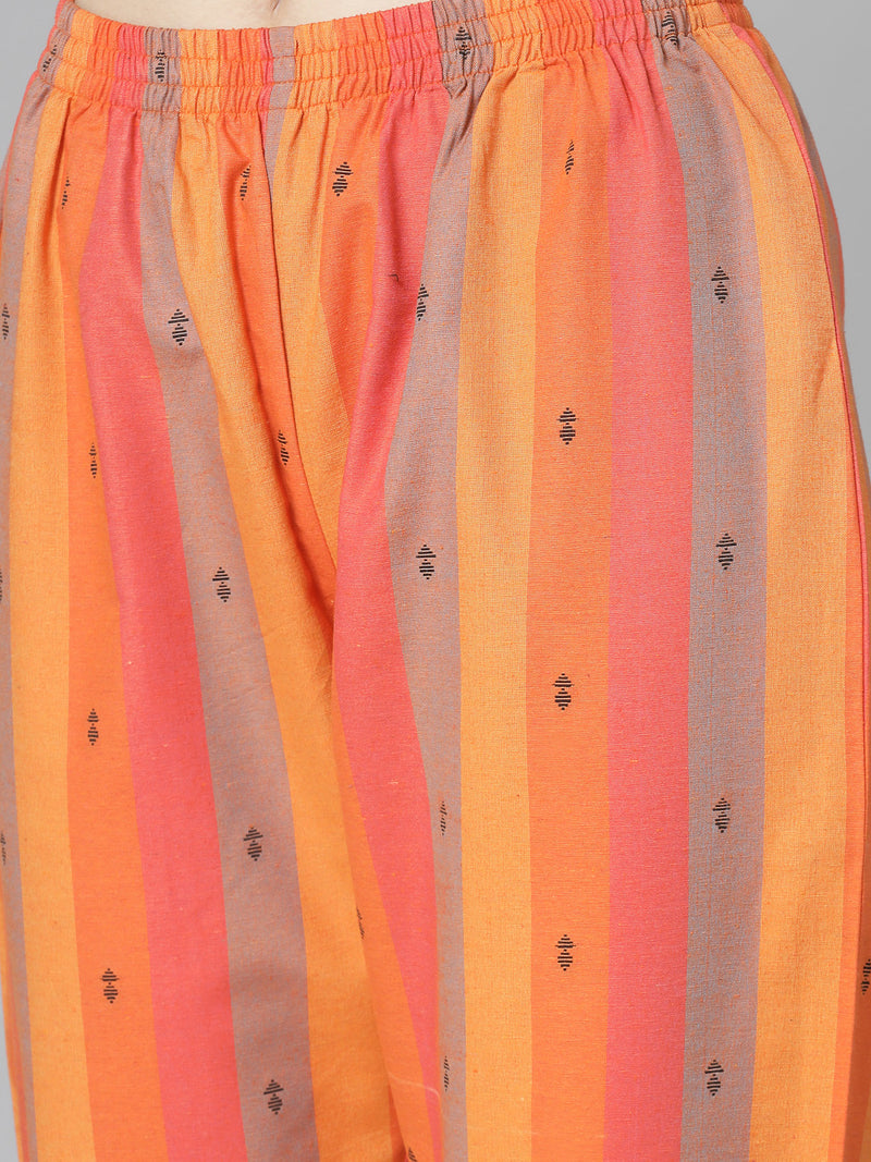 Stylum Women's Woven Design Cotton Blend Straight Kurta Pant Set (KPORANGEOREO)