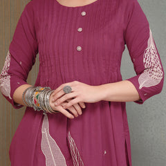 Stylum Women's Pink Solid & Embroidered Cotton A-Line Kurta Pant Set (KPPINKBOOM)