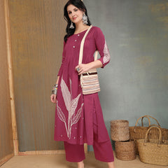 Stylum Women's Pink Solid & Embroidered Cotton A-Line Kurta Pant Set (KPPINKBOOM)