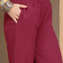 Stylum Women's Pink Solid & Embroidered Cotton A-Line Kurta Pant Set (KPPINKBOOM)