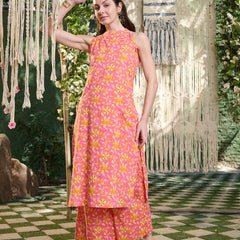 Stylum Women's Pink Floral Printed Cotton Straight Kurta Palazzo Set (KPPINKBRU)