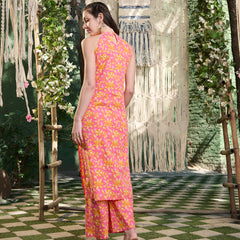 Stylum Women's Pink Floral Printed Cotton Straight Kurta Palazzo Set (KPPINKBRU)
