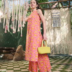 Stylum Women's Pink Floral Printed Cotton Straight Kurta Palazzo Set (KPPINKBRU)