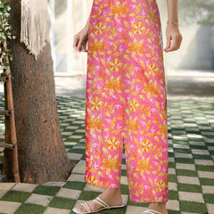 Stylum Women's Pink Floral Printed Cotton Straight Kurta Palazzo Set (KPPINKBRU)