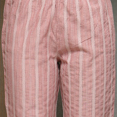 Stylum Women's Pink Striped Printed Katha Cotton A-Line Kurta Pant Set (KPPINKCAMLIN)