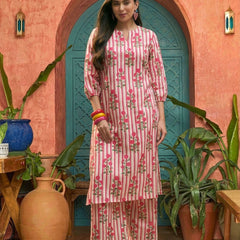 Stylum Women's Pink Floral Printed Rayon Straight Kurta Palazzo Set (KPPINKJULI)