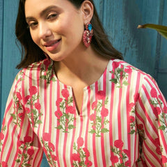 Stylum Women's Pink Floral Printed Rayon Straight Kurta Palazzo Set (KPPINKJULI)