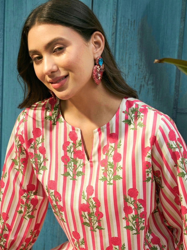 Stylum Women's Pink Floral Printed Rayon Straight Kurta Palazzo Set (KPPINKJULI)