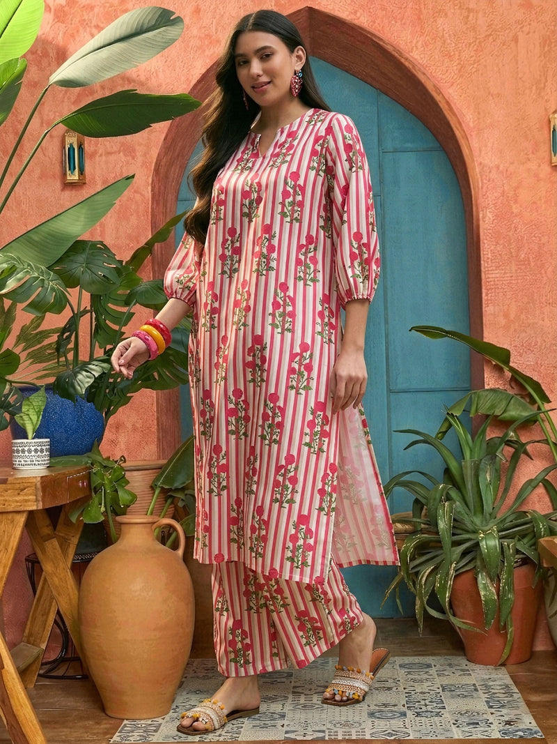 Stylum Women's Pink Floral Printed Rayon Straight Kurta Palazzo Set (KPPINKJULI)