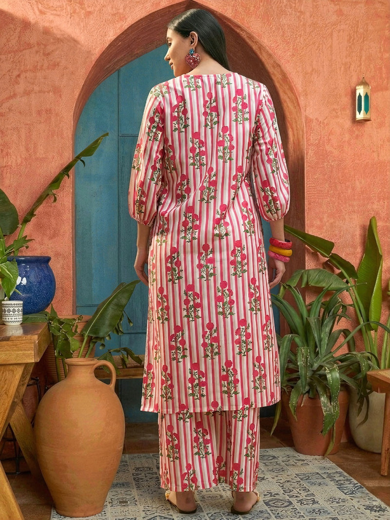 Stylum Women's Pink Floral Printed Rayon Straight Kurta Palazzo Set (KPPINKJULI)