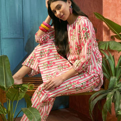 Stylum Women's Pink Floral Printed Rayon Straight Kurta Palazzo Set (KPPINKJULI)
