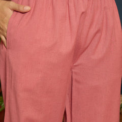 Stylum Women's Pink Solid & Embroidered Cotton Flex A-Line Kurta Pant Set (KPPINKKUJAKU)