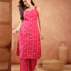 Stylum Women's Pink Woven Design Cotton Straight Kurta Palazzo Set (KPPINKMATRU)