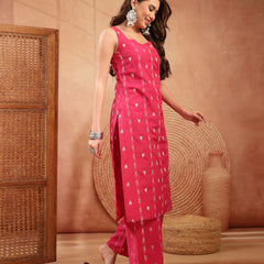 Stylum Women's Pink Woven Design Cotton Straight Kurta Palazzo Set (KPPINKMATRU)