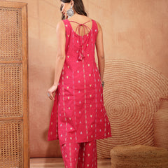 Stylum Women's Pink Woven Design Cotton Straight Kurta Palazzo Set (KPPINKMATRU)