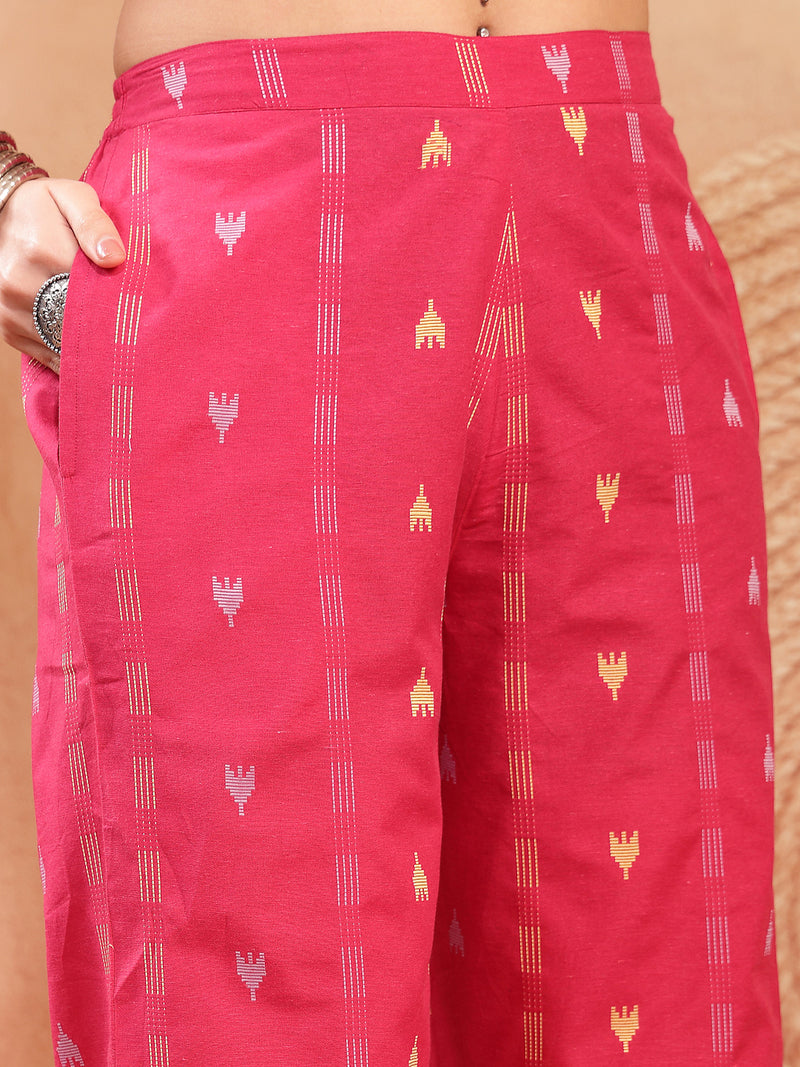 Stylum Women's Pink Woven Design Cotton Straight Kurta Palazzo Set (KPPINKMATRU)