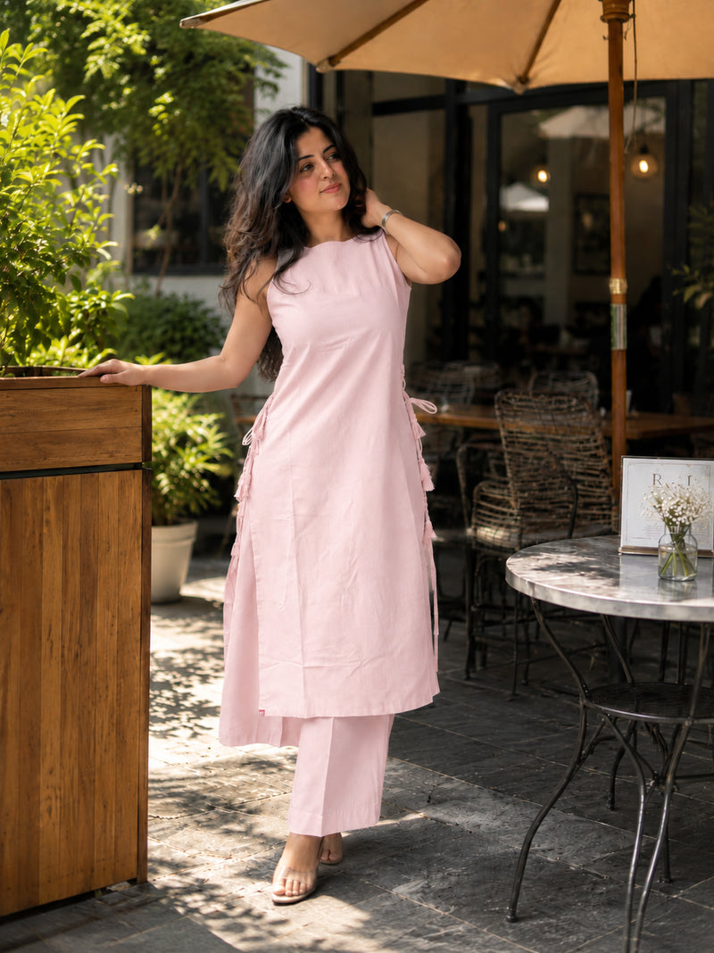 Stylum Women's Pink Solid Rayon Flex Straight Kurta Palazzo Set (KPPINKMONSOON)