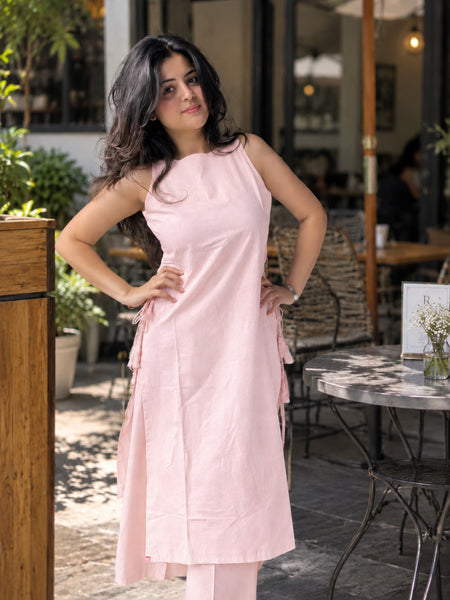 Stylum Women's Pink Solid Rayon Flex Straight Kurta Palazzo Set (KPPINKMONSOON)