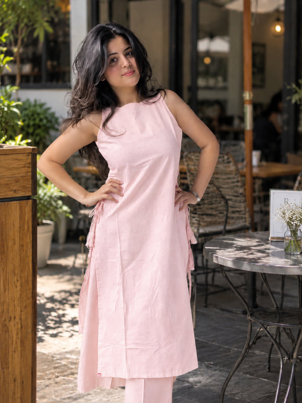 Stylum Women's Pink Solid Rayon Flex Straight Kurta Palazzo Set (KPPINKMONSOON)