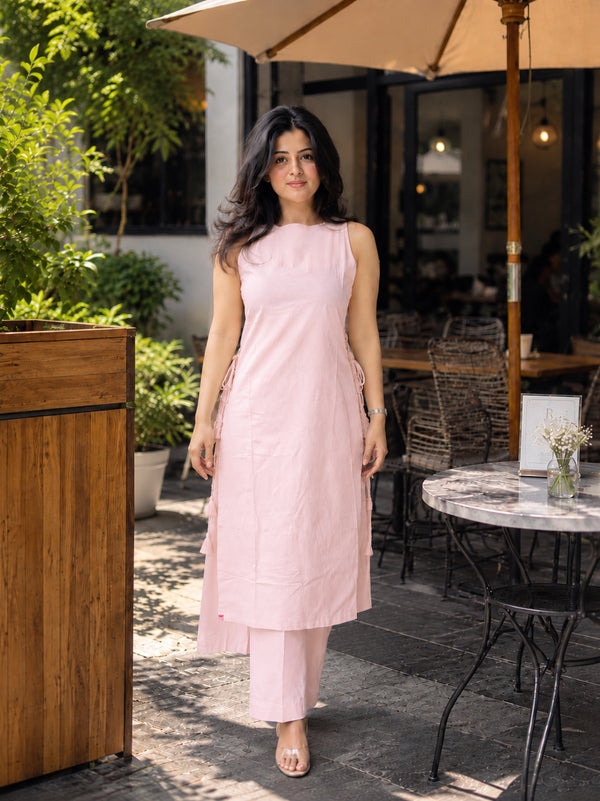 Stylum Women's Pink Solid Rayon Flex Straight Kurta Palazzo Set (KPPINKMONSOON)