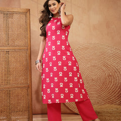 Stylum Women's Pink Floral Printed Rayon A-Line Kurta Pant Set (KPPINKSOLAN)