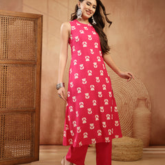 Stylum Women's Pink Floral Printed Rayon A-Line Kurta Pant Set (KPPINKSOLAN)