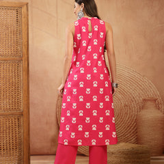 Stylum Women's Pink Floral Printed Rayon A-Line Kurta Pant Set (KPPINKSOLAN)