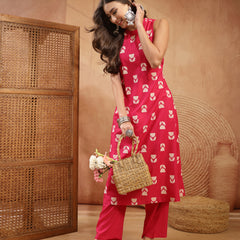 Stylum Women's Pink Floral Printed Rayon A-Line Kurta Pant Set (KPPINKSOLAN)