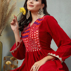 Stylum Women's Pink Solid & Embroidered Velvet Anarkali Kurta Palazzo Set (KPPINKSUFI)