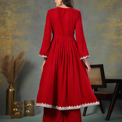 Stylum Women's Pink Solid & Embroidered Velvet Anarkali Kurta Palazzo Set (KPPINKSUFI)