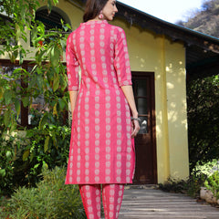 Stylum Women's Pink Woven Design Cotton Blend Straight Kurta Pant Set (KPPINKTAMKI)