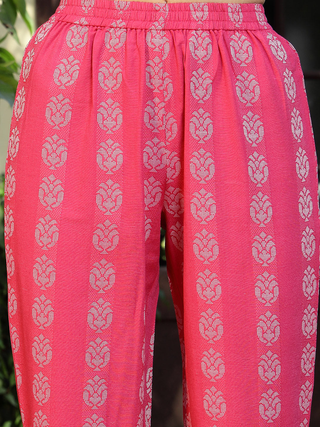 Stylum Women's Pink Woven Design Cotton Blend Straight Kurta Pant Set (KPPINKTAMKI)