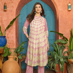 Stylum Women's Pink Polka Dots Printed Voile A-Line Kurta Pant Set (KPPINKVOK)