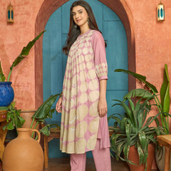 Stylum Women's Pink Polka Dots Printed Voile A-Line Kurta Pant Set (KPPINKVOK)
