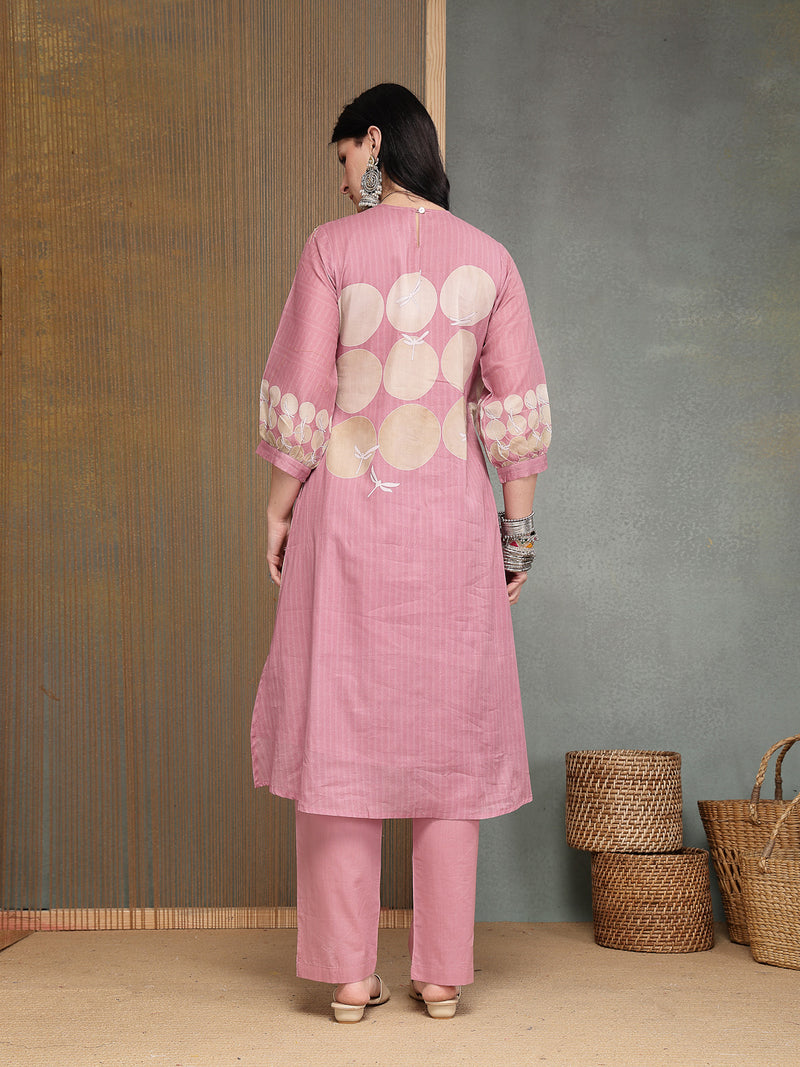 Stylum Women's Pink Polka Dots Printed Voile A-Line Kurta Pant Set (KPPINKVOK)