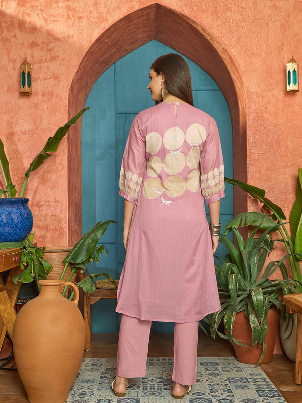 Stylum Women's Pink Polka Dots Printed Voile A-Line Kurta Pant Set (KPPINKVOK)