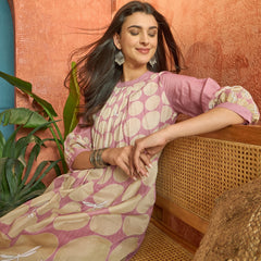 Stylum Women's Pink Polka Dots Printed Voile A-Line Kurta Pant Set (KPPINKVOK)