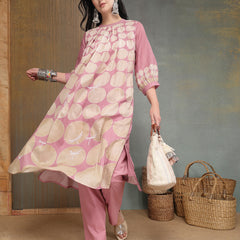 Stylum Women's Pink Polka Dots Printed Voile A-Line Kurta Pant Set (KPPINKVOK)