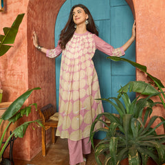 Stylum Women's Pink Polka Dots Printed Voile A-Line Kurta Pant Set (KPPINKVOK)