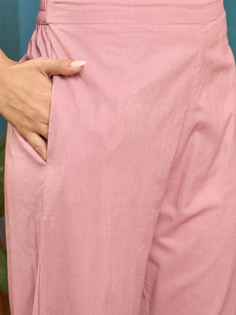 Stylum Women's Pink Polka Dots Printed Voile A-Line Kurta Pant Set (KPPINKVOK)
