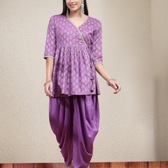 Stylum Women's Ethnic Motif Printed Rayon Angrakha Kurti with Dhoti Pant (KPPRPLPATAKA)