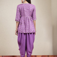 Stylum Women's Ethnic Motif Printed Rayon Angrakha Kurti with Dhoti Pant (KPPRPLPATAKA)