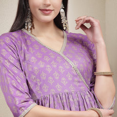 Stylum Women's Ethnic Motif Printed Rayon Angrakha Kurti with Dhoti Pant (KPPRPLPATAKA)