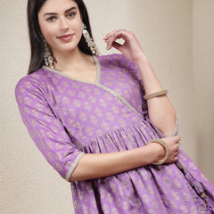 Stylum Women's Ethnic Motif Printed Rayon Angrakha Kurti with Dhoti Pant (KPPRPLPATAKA)