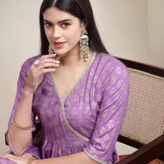 Stylum Women's Ethnic Motif Printed Rayon Angrakha Kurti with Dhoti Pant (KPPRPLPATAKA)