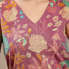 Stylum Women's Purple Floral & Woven Design Cotton Straight Kurta Pant Set (KPPURPLEKIT)