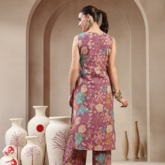 Stylum Women's Purple Floral & Woven Design Cotton Straight Kurta Pant Set (KPPURPLEKIT)