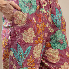 Stylum Women's Purple Floral & Woven Design Cotton Straight Kurta Pant Set (KPPURPLEKIT)