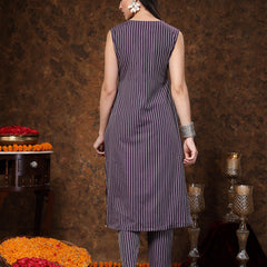 Stylum Women's Purple Embroidered Cotton Blend Straight Kurta Pant Set (KPPURPLEPOCKER)