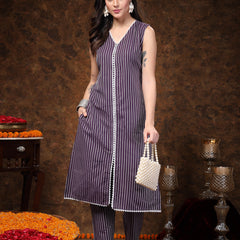 Stylum Women's Purple Embroidered Cotton Blend Straight Kurta Pant Set (KPPURPLEPOCKER)